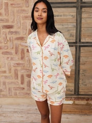 Chelsea Peers White Short Pyjamas Dinosaur Print Long Pyjama Set - Image 4 of 5