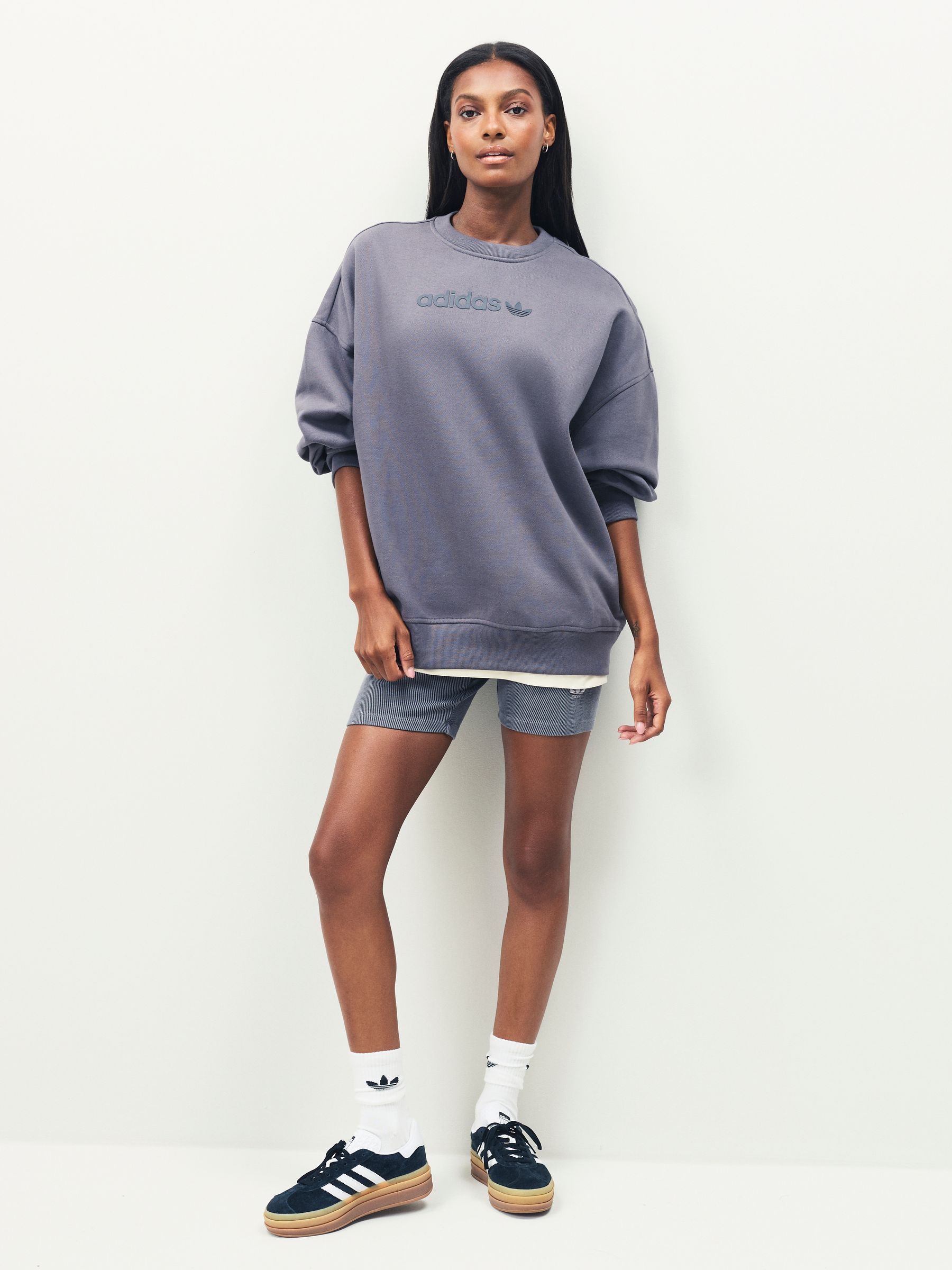 Buy adidas Originals Grey Essentials Linear Oversize Crew