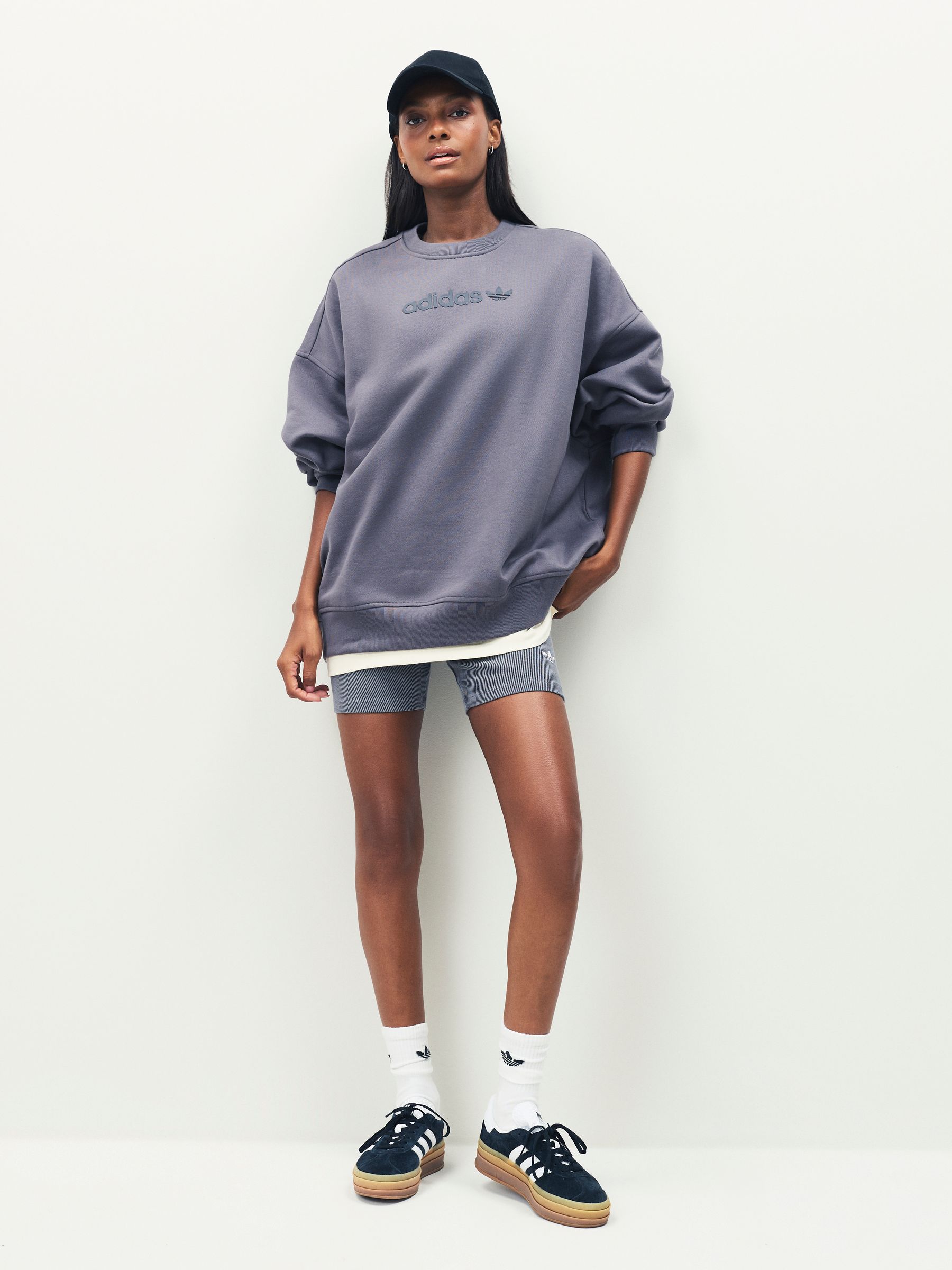Buy adidas Originals Grey Essentials Linear Oversize Crew