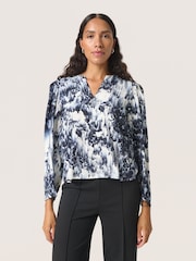 Soaked in Luxury Blue Jazzlyn Blouse 3/4 Sleeves Notch Neck Blouse - Image 1 of 6