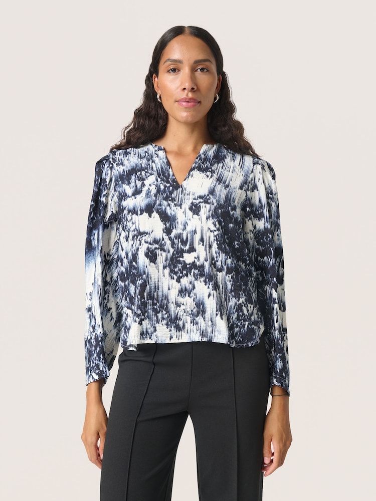 Soaked in Luxury Blue Jazzlyn Blouse 3/4 Sleeves Notch Neck Blouse - Image 1 of 6
