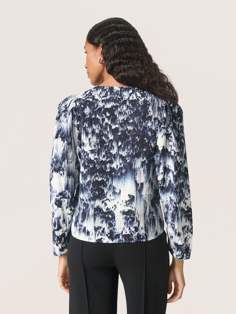 Soaked in Luxury Blue Jazzlyn Blouse 3/4 Sleeves Notch Neck Blouse - Image 2 of 6