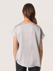 Soaked in Luxury Grey Ioana Short Sleeve V-Neck Blouse - Image 2 of 6