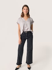 Soaked in Luxury Grey Ioana Short Sleeve V-Neck Blouse - Image 3 of 6