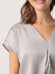 Soaked in Luxury Grey Ioana Short Sleeve V-Neck Blouse - Image 4 of 6