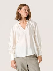 Soaked in Luxury Karolina Satin V-Notch Neck White Blouse - Image 2 of 6
