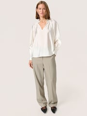 Soaked in Luxury Karolina Satin V-Notch Neck White Blouse - Image 3 of 6