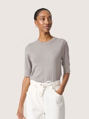 Soaked in Luxury Spina Short Sleeve Rib Knit  Pullover T-shirt - Image 1 of 6