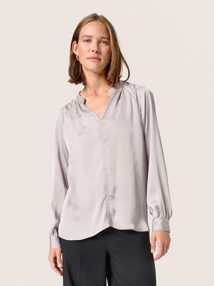 Soaked in Luxury Grey Ioana Long Sleeve Casual Fit Blouse - Image 1 of 6 Soaked in Luxury Grey Ioana Long Sleeve Casual Fit Blouse - Image 1 of 6