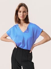 Soaked in Luxury Jessabell V-Neck Satin Casual Fit Top - Image 1 of 6
