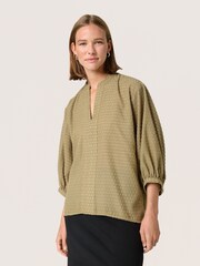 Soaked in Luxury Green Kettie 3/4 Sleeves Loose Fit Blouse - Image 1 of 6