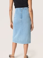Soaked in Luxury Blue Annabeth Denim Below Knee Pencil 100% Cotton Skirt - Image 2 of 6