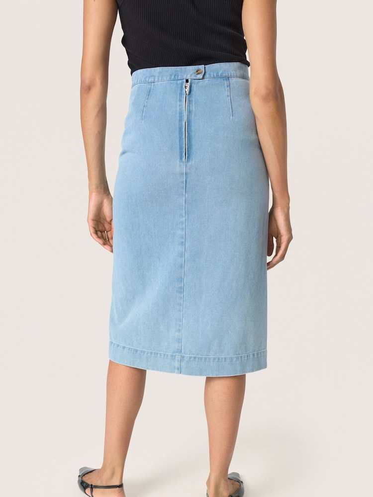 Soaked in Luxury Blue Annabeth Denim Below Knee Pencil 100% Cotton Skirt - Image 2 of 6