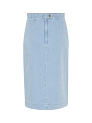 Soaked in Luxury Blue Annabeth Denim Below Knee Pencil 100% Cotton Skirt - Image 5 of 6