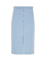 Soaked in Luxury Blue Annabeth Denim Below Knee Pencil 100% Cotton Skirt - Image 6 of 6