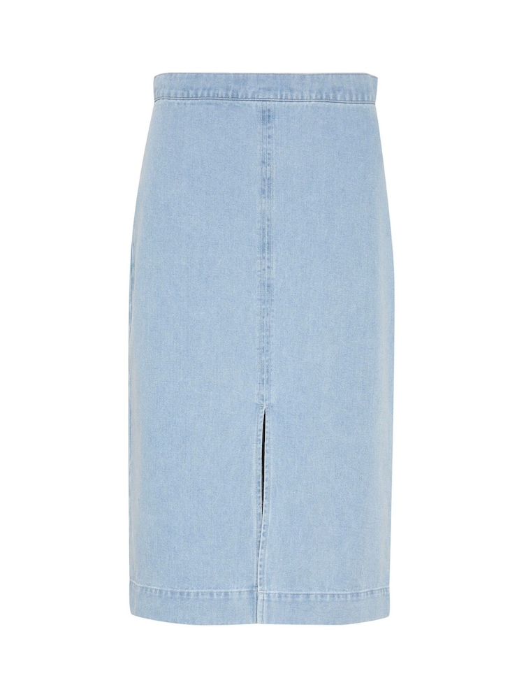 Soaked in Luxury Blue Annabeth Denim Below Knee Pencil 100% Cotton Skirt - Image 6 of 6