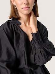 Soaked in Luxury Karolina Satin V-Notch Neck Black Blouse - Image 2 of 6