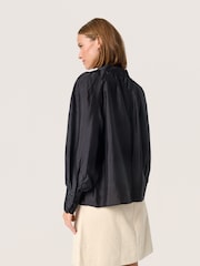 Soaked in Luxury Karolina Satin V-Notch Neck Black Blouse - Image 3 of 6