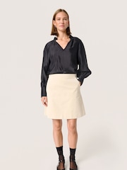 Soaked in Luxury Karolina Satin V-Notch Neck Black Blouse - Image 4 of 6
