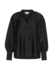Soaked in Luxury Karolina Satin V-Notch Neck Black Blouse - Image 5 of 6