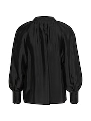 Soaked in Luxury Karolina Satin V-Notch Neck Black Blouse - Image 6 of 6