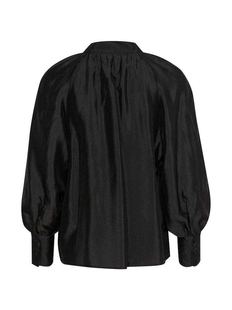 Soaked in Luxury Karolina Satin V-Notch Neck Black Blouse - Image 6 of 6