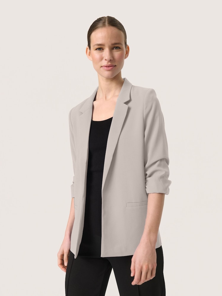 Soaked in Luxury Grey Shirley 3/4 Sleeves Open Front Blazer - Image 1 of 6