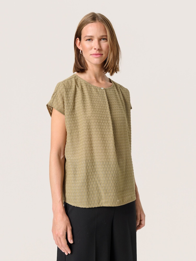 Soaked in Luxury Green Kettie Round Neck Batwing Sleeves Top - Image 1 of 6