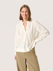 Soaked in Luxury Luxury Leodora V-Notch Neck Satin White Blouse - Image 1 of 6