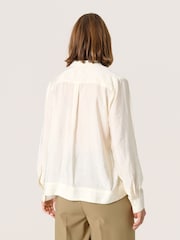 Soaked in Luxury Luxury Leodora V-Notch Neck Satin White Blouse - Image 2 of 6