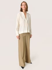Soaked in Luxury Luxury Leodora V-Notch Neck Satin White Blouse - Image 3 of 6