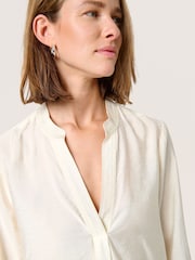 Soaked in Luxury Luxury Leodora V-Notch Neck Satin White Blouse - Image 4 of 6
