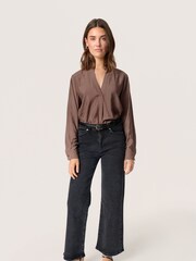Soaked in Luxury Leodora V-Notch Neck Satin Brown Blouse - Image 3 of 7