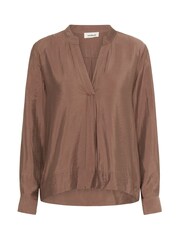 Soaked in Luxury Leodora V-Notch Neck Satin Brown Blouse - Image 6 of 7