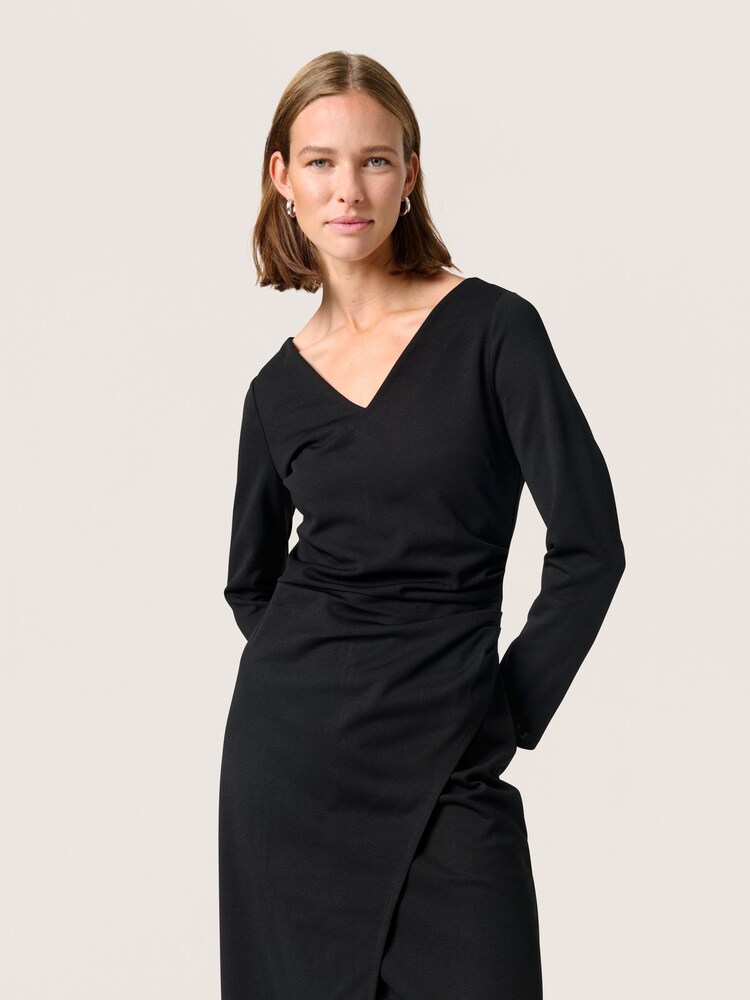 Soaked in Luxury Bea V-neck Midi Cocktail Black Dress - Image 1 of 5 Soaked in Luxury Bea V-neck Midi Cocktail Black Dress - Image 1 of 5