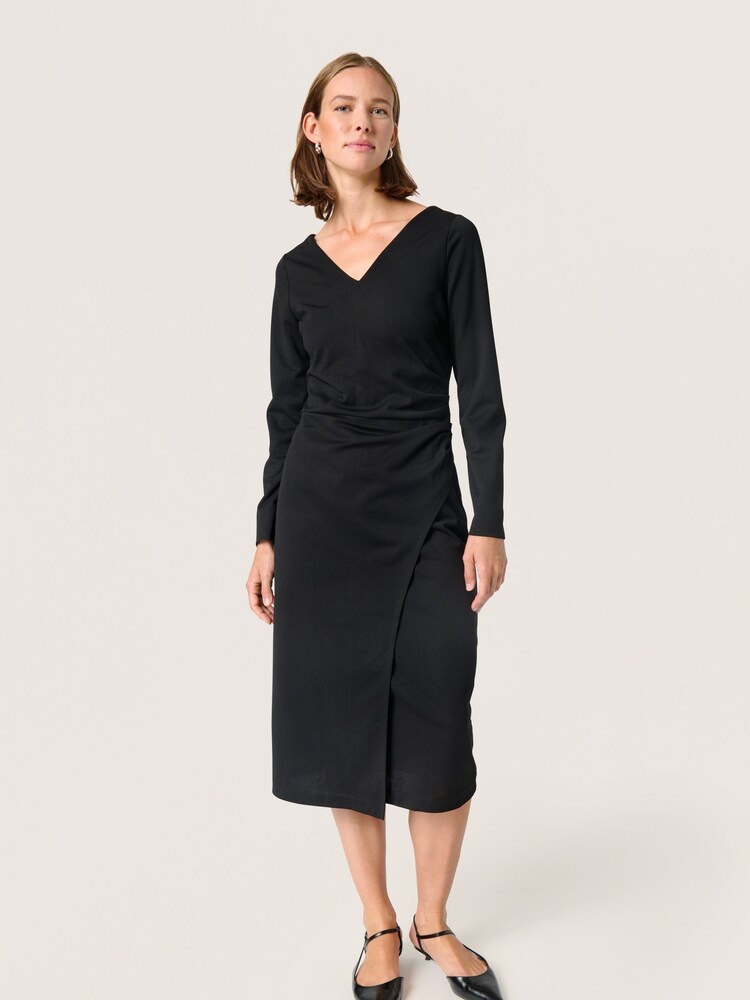 Soaked in Luxury Bea V-neck Midi Cocktail Black Dress - Image 2 of 5 Soaked in Luxury Bea V-neck Midi Cocktail Black Dress - Image 2 of 5