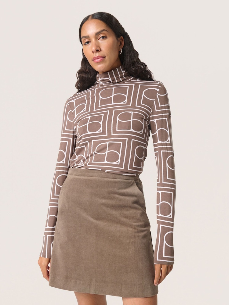 Soaked in Luxury Hanadi Printed Rollneck Brown T-Shirt - Image 1 of 6