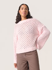 Soaked in Luxury Pink Babbette Hole Knit Loose Fit Pullover Jumper - Image 1 of 6