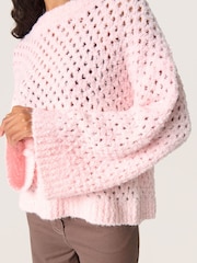 Soaked in Luxury Pink Babbette Hole Knit Loose Fit Pullover Jumper - Image 4 of 6