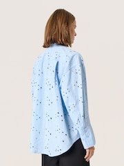 Soaked in Luxury Blue Iva Eyelet Lace Loose Fit 100% Cotton Shirt - Image 2 of 6