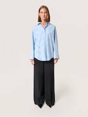 Soaked in Luxury Blue Iva Eyelet Lace Loose Fit 100% Cotton Shirt - Image 3 of 6