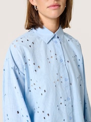 Soaked in Luxury Blue Iva Eyelet Lace Loose Fit 100% Cotton Shirt - Image 4 of 6