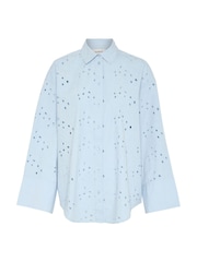 Soaked in Luxury Blue Iva Eyelet Lace Loose Fit 100% Cotton Shirt - Image 5 of 6