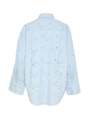 Soaked in Luxury Blue Iva Eyelet Lace Loose Fit 100% Cotton Shirt - Image 6 of 6