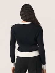 Soaked in Luxury Sanja Buttons V-Neck Two Tone Cardigan - Image 2 of 5