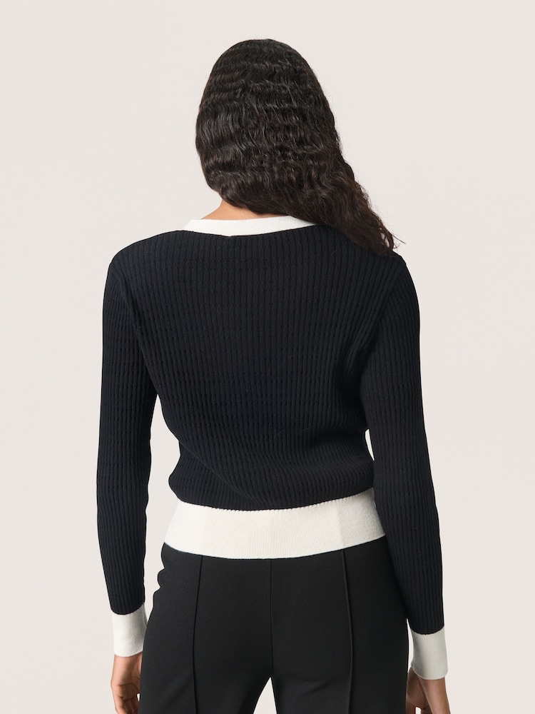 Soaked in Luxury Sanja Buttons V-Neck Two Tone Cardigan - Image 2 of 5