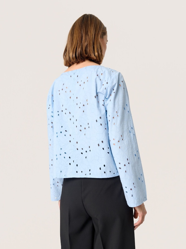Soaked in Luxury Blue Iva Eyelet Lace Boat Neck 100% Cotton Blouse - Image 2 of 6