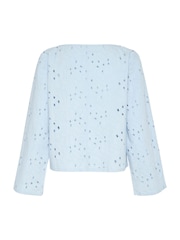 Soaked in Luxury Blue Iva Eyelet Lace Boat Neck 100% Cotton Blouse - Image 6 of 6