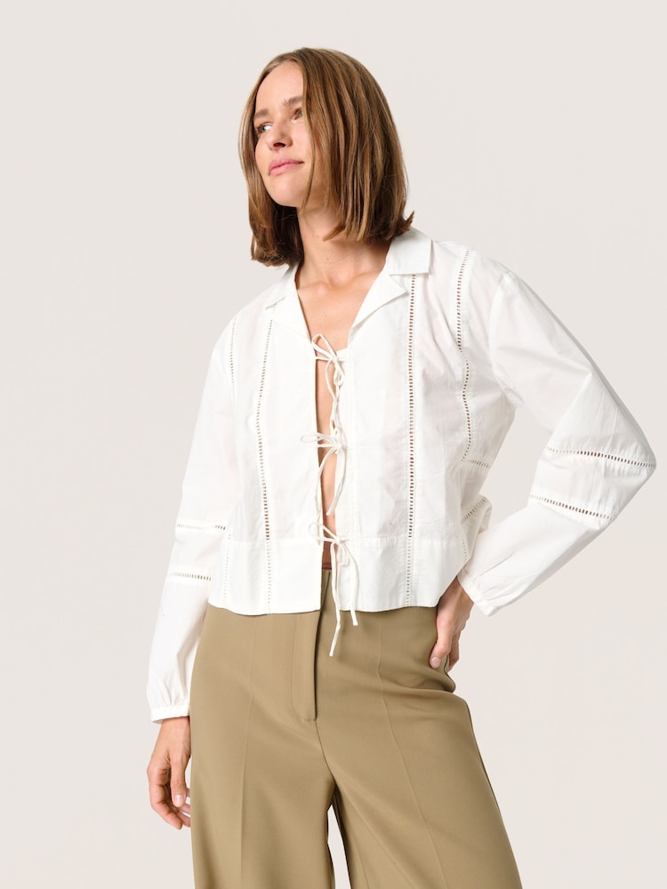 Soaked in Luxury Calico Tie Fastening Ladder Lace 100% Cotton White Blouse - Image 1 of 6 Soaked in Luxury Calico Tie Fastening Ladder Lace 100% Cotton White Blouse - Image 1 of 6