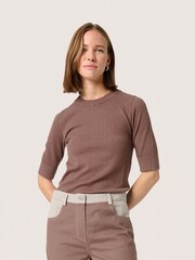 Soaked in Luxury Spina Short Sleeve Rib Knit Brown Pullover Jumper - Image 1 of 6